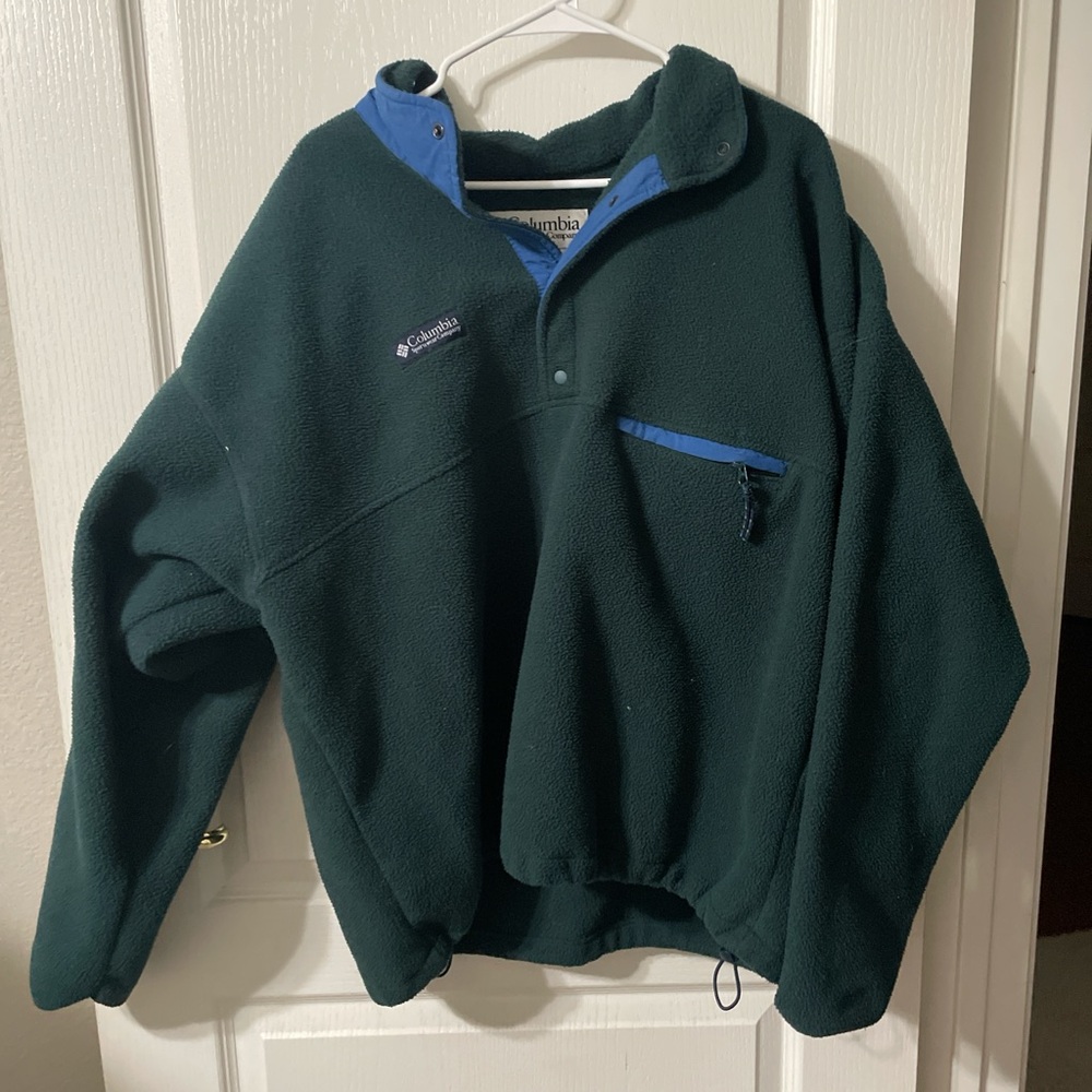 Columbia Forest Green Fleece Jacket with Blue Trim